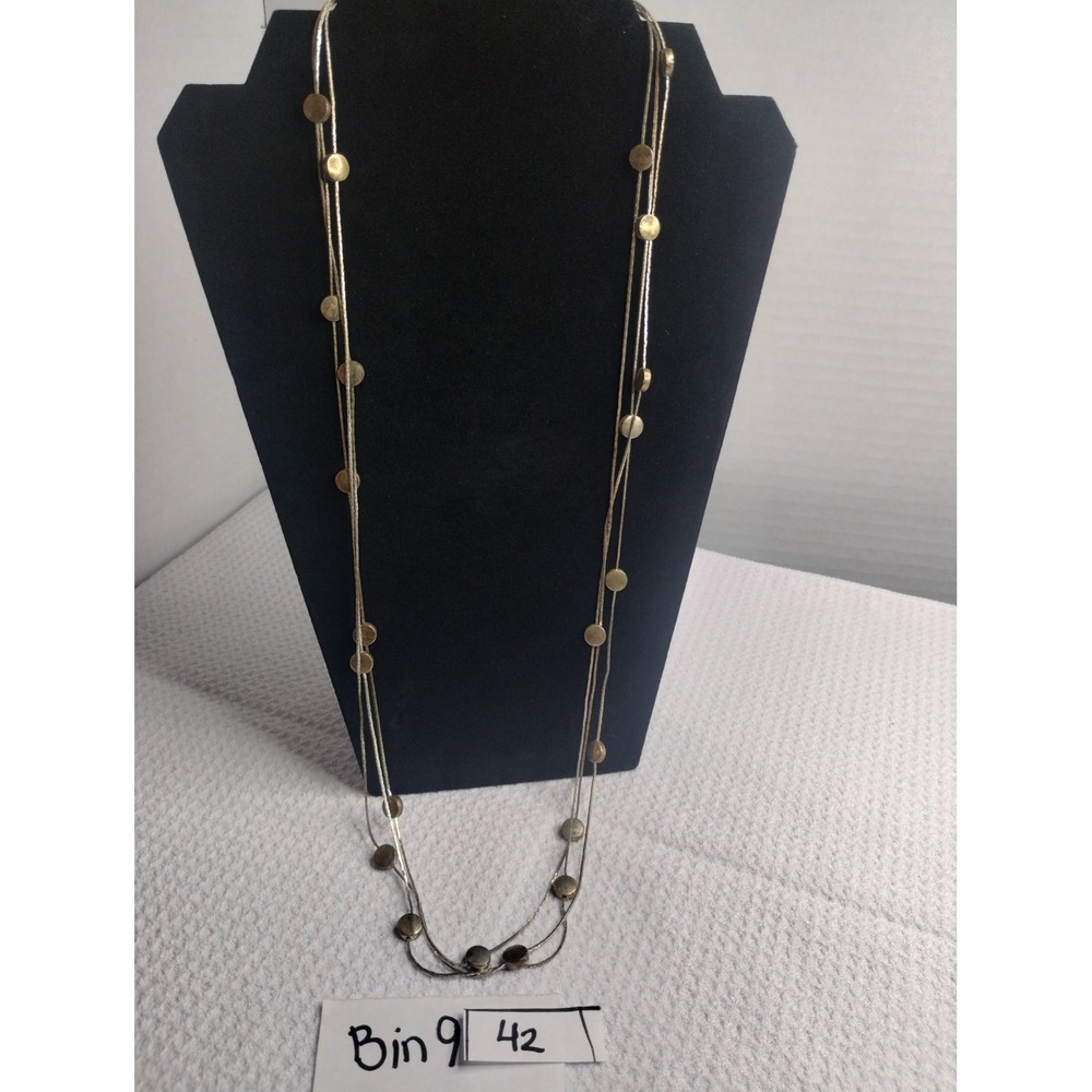 Boho Triple Layer Mixed Metal Disc Station Longline Necklace Silver Gold 42 In